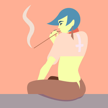 Woman waiting while smoking