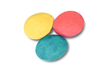 colorful handmade easter eggs isolated on a white background.