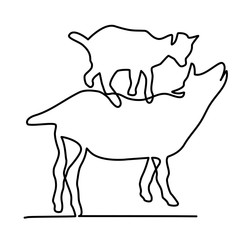goat with a kid one line illustration