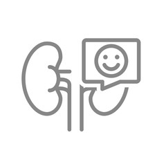 Kidneys with happy face in speech bubble line icon. Healthy organ for filtering blood symbol