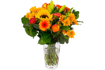 Colorful flower bouquet in a vase isolated