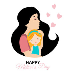 Mothers day card. Embraced mother and daughters. isolated vector 