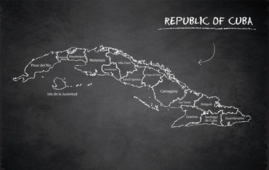 Cuba map administrative division, separates regions and names, design card blackboard chalkboard vector