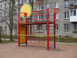 Fototapeta na wymiar Children's Playground.Saint Petersburg closed Playground in the city of quarantine .