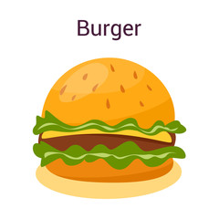 Big tasty hamburger with cheese, tomato and beef