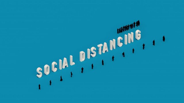 Social Distancing Graphic on blue background 