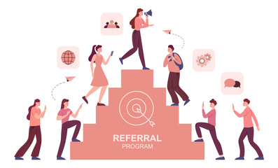 Referral program concept. Idea of referring friends to raise a profit.