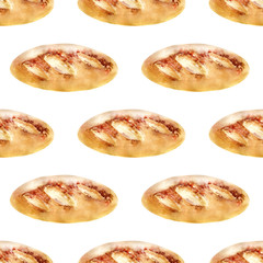 Watercolor seamless pattern with images of bakery products