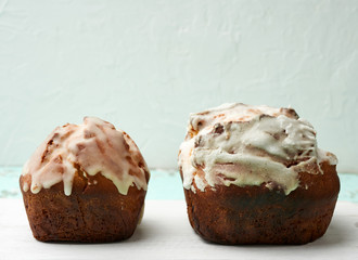 traditional orthodox pastries sprinkled with white icing, easter dessert