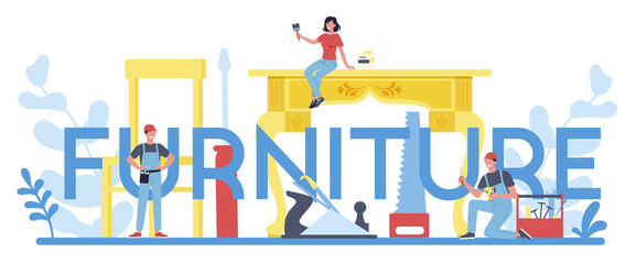 Wooden furniture typographic header concept. Furniture store word