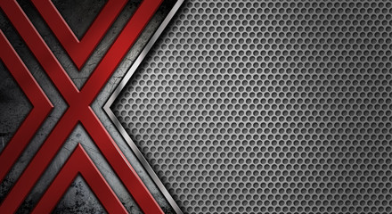 METAL AND RED SHAPE TEXTURE. IRON MESH SCRATCHES BACKGROUND. 