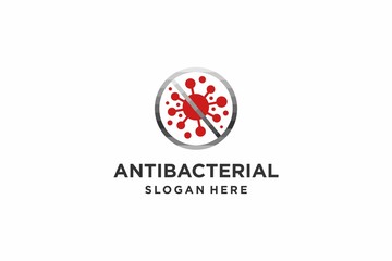 Antibacterial and antiviral icons. Stop the sign of the prohibition of bacteria and viruses.
