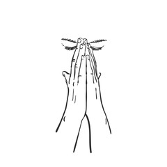 Sketch of praying woman closed face with with hands folded in worship, eyes closed in hope, Hand drawn vector linear illustration isolated detail