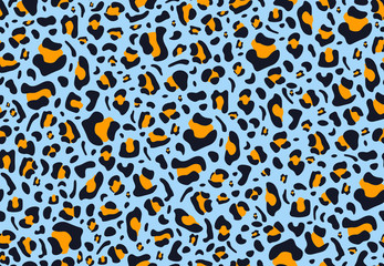 Leopard print seamless pattern. Yellow and black hand drawn background. Trendy tropical texture for fabric, textile, apparel, wrapping, wallpaper. Vector illustration