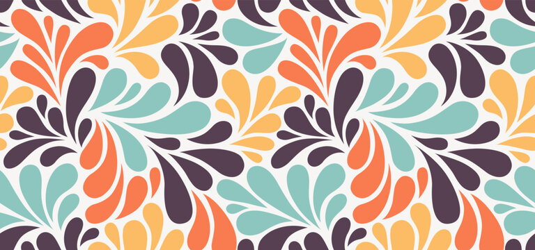 Vector seamless pattern with multicolor drops. Colorful abstract floral background.