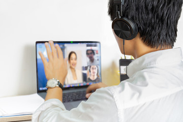 Business teamwork having video conference work from home covid-19 quarantine.