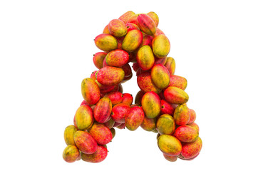 Letter A from mangos, 3D rendering