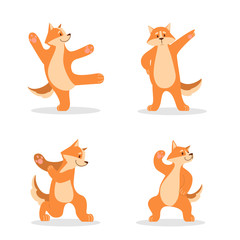 Happy ginger dog dancing. Cute shibu inu dancing pose set.