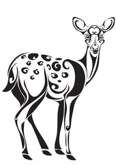 female stylized deer without horns in a black outline, isolated object on a white background, vector illustration,