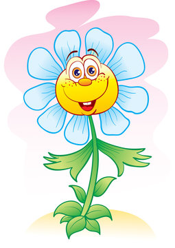 cute flower character on a blue background, vector illustration,