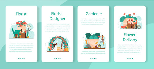 Florist concept mobile application banner set. Creative occupation