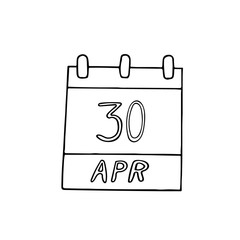 calendar hand drawn in doodle style. April 30. International Jazz Day, date. icon, sticker, element