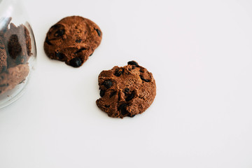 Cookies with chocolate on a white background