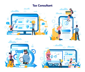 Fototapeta na wymiar Tax consultant service platform on differernt device concept set.