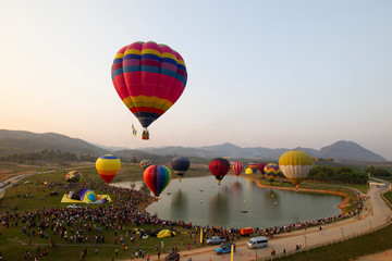 hot air balloon in evening thailand
