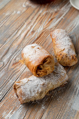Close up of phyllo apple strudel with nuts and cinnamon
