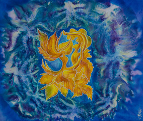  Maple Orange Leaves Swirl on a Blue Background