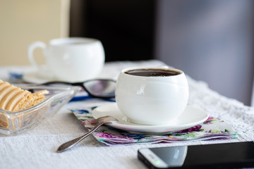 Two cups of tea or caffee