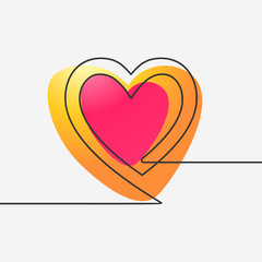 Two hearts continuous line drawing with liquid gradient, Vector minimalist illustration of love concept