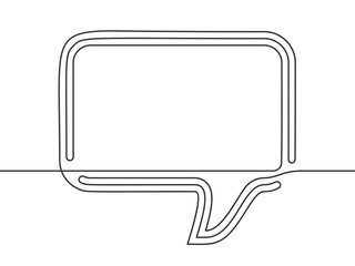 Speech bubble continuous line drawing, Black and white vector minimalistic linear illustration made of one line