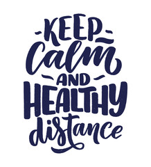 Stay home slogan - lettering typography poster with text for self quarine time. Hand drawn motivation card design. Vintage style. Vector