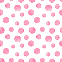 Cercles muraux Polka dot Modèle sans couture aquarelle rose à pois. Abstrait aquarelle avec des cercles de couleur sur blanc