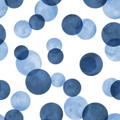 Papier Peint photo autocollant Polka dot Modèle sans couture aquarelle à pois bleu marine indigo. Abstrait aquarelle avec des cercles de couleur sur blanc