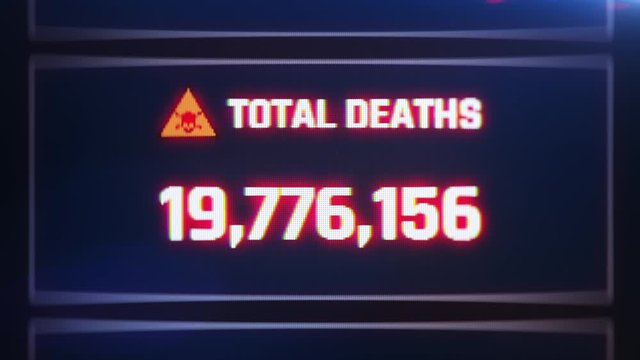 Total death count background, coronavirus deaths update, world statistics. Pandemic, war, natural disaster victim count