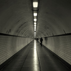 Voetgangerstunnel, tunnel in Antwerp (Antwerpen in Flemish) under the river Scheldt with people, Belgium. 