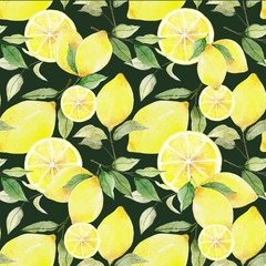 Seamless Floral Pattern. Lemon Fruits Background. Flowers, Leaves
