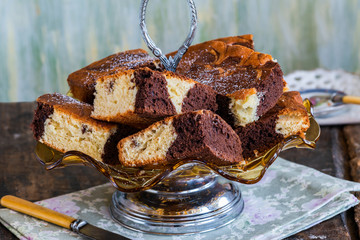 Vanilla and chocolate marble cake