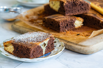 Vanilla and chocolate marble cake