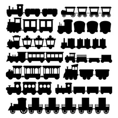 Obraz premium Cartoon Silhouette Black Train Toy Children Set Concept. Vector