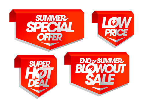 Arrow signs set - summer special offer, low price, super hot deal, etc.