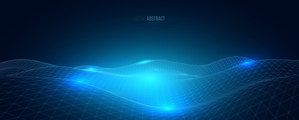 Fototapeta na wymiar Abstract geometric background with digital landscape or waves. Vector futuristic illustration.