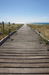 Obraz premium A wooden walkway leading to the sea