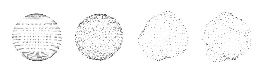 Sphere of dots or particles isolated on white color. Technology abstract art background. Collection of minimalistic geometric design sci-fi elements. Vector futuristic digital concept.