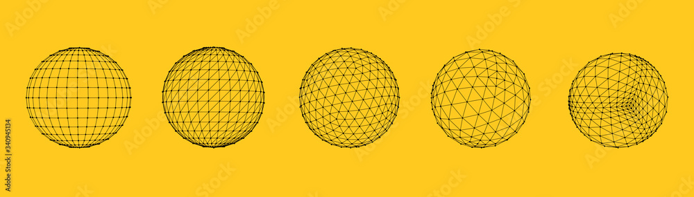 Wall mural set of polygon mesh sphere. technology abstract art background. collection of minimalistic geometric