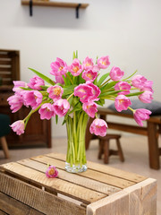 Pink tulips in a vase