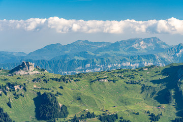 Fototapeta na wymiar Switzerland, Panoramic view on Schynige Platte and green Alps around